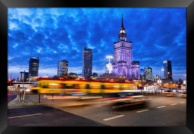 Warsaw City Downtown Skyline At Dusk Framed Print by Artur Bogacki