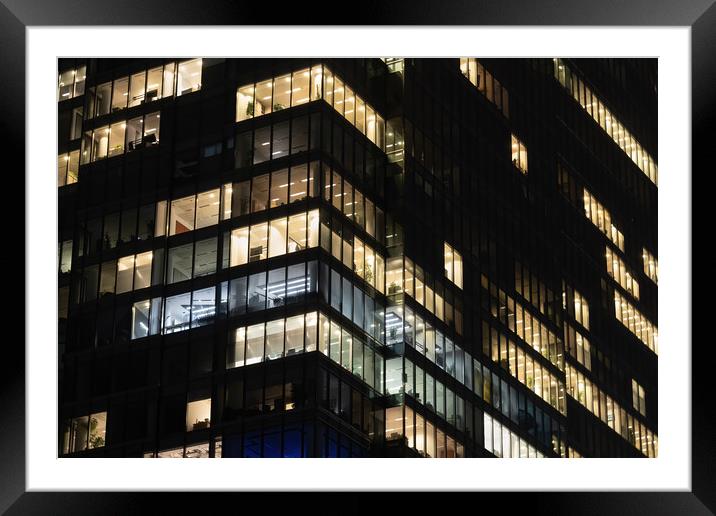 Office Building Windows At Night Corporate Background Framed Mounted Print by Artur Bogacki