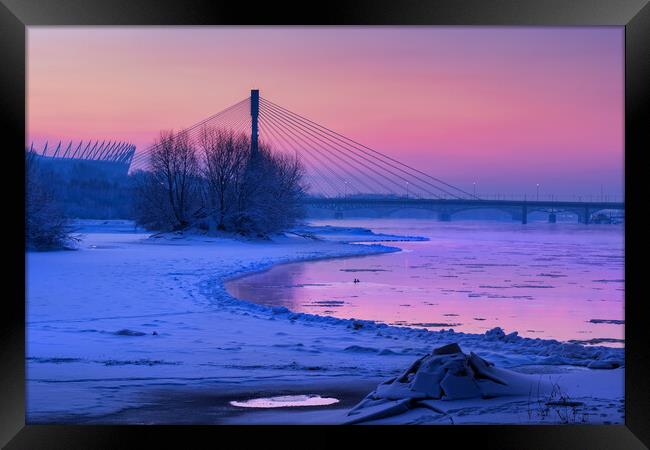 Vistula River In Warsaw At Winter Dawn Framed Print by Artur Bogacki