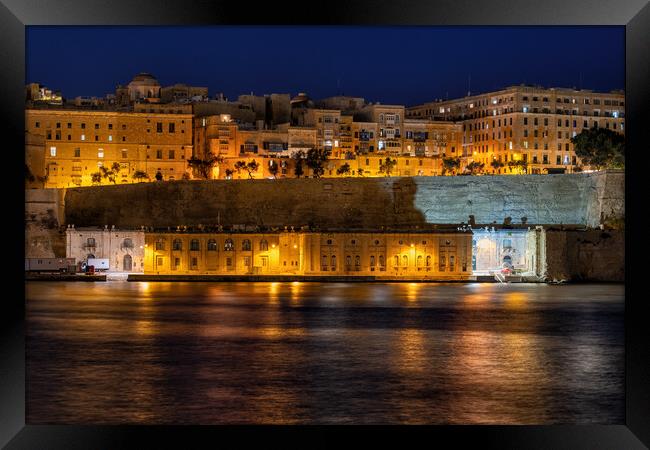 Night Skyline Of Valletta City In Malta Framed Print by Artur Bogacki