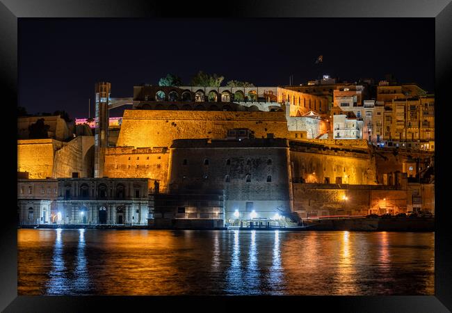 Old City Of Valletta In Malta By Night Framed Print by Artur Bogacki