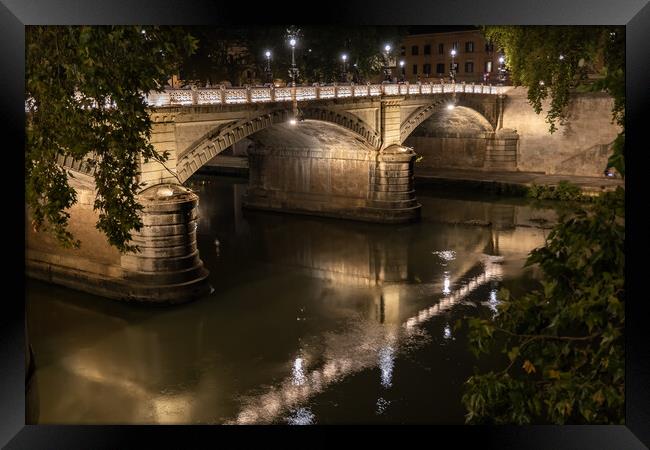 Ponte Giuseppe Mazzini At Night In Rome Framed Print by Artur Bogacki