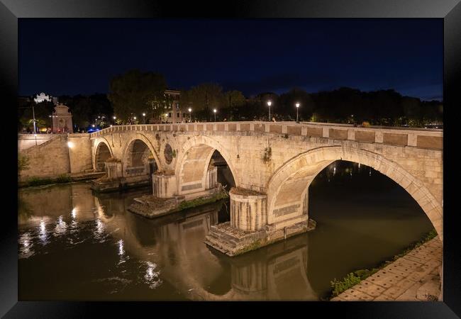 Ponte Sisto Bridge In Rome At Night Framed Print by Artur Bogacki