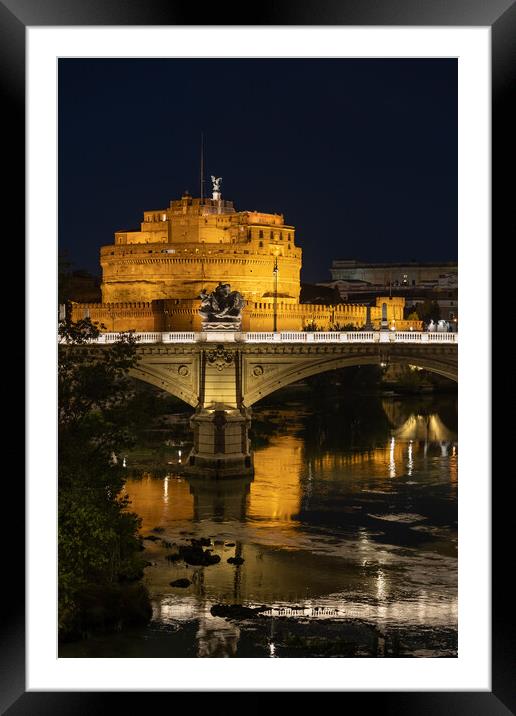 Castle and Bridge in Rome at Night Framed Mounted Print by Artur Bogacki