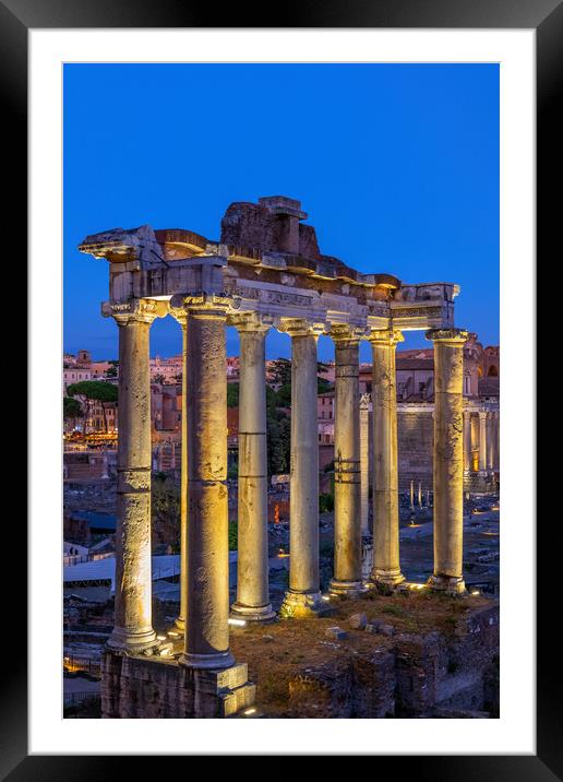 Temple of Saturn in Rome at Dusk Framed Mounted Print by Artur Bogacki