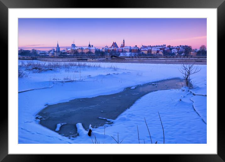Warsaw Skyline In Winter At Dawn Framed Mounted Print by Artur Bogacki