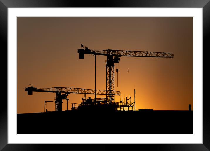 Cranes Silhouette Against Sunset Sky Framed Mounted Print by Artur Bogacki