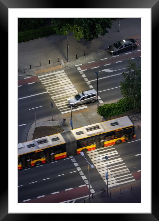 Zebra Street Crossing At Night Aerial View Framed Mounted Print by Artur Bogacki