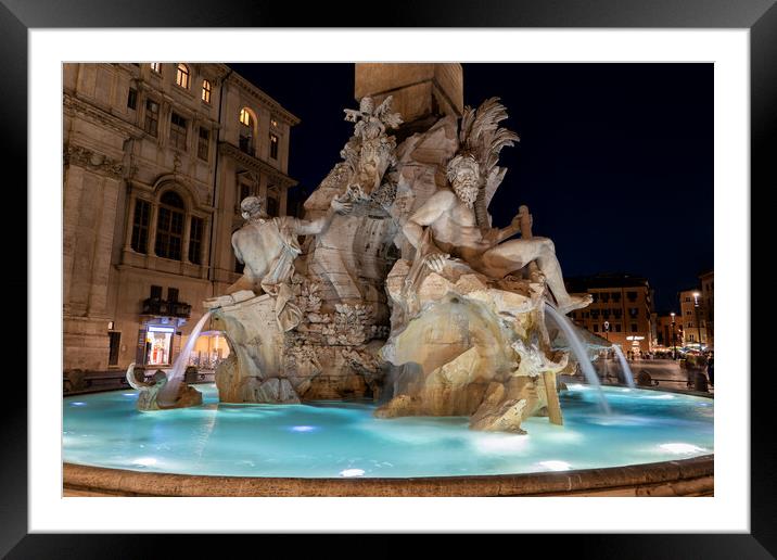 Fiumi Fountain at Night in Rome Framed Mounted Print by Artur Bogacki