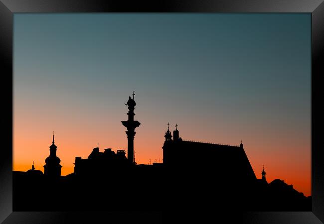 Old Town Of Warsaw Twilight Silhouette Framed Print by Artur Bogacki