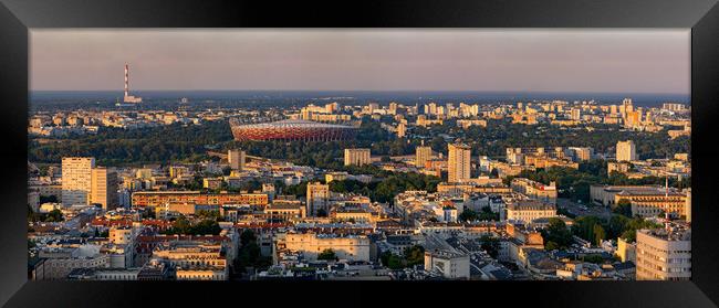 Warsaw City Panorama At Sunset In Poland Framed Print by Artur Bogacki