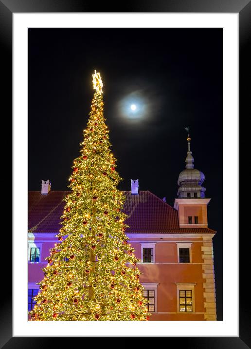 Christmas Tree, Castle And The Moon Framed Mounted Print by Artur Bogacki