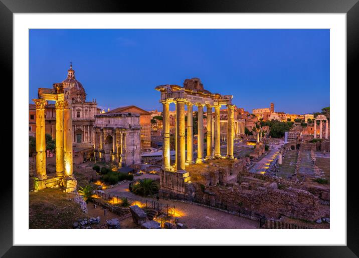 Nightfall At The Roman Forum In Rome Framed Mounted Print by Artur Bogacki