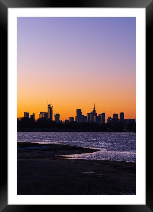 Warsaw City Twilight River View In Poland Framed Mounted Print by Artur Bogacki