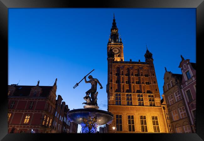 Neptune Fountain And Main Town Hall In Gdansk Framed Print by Artur Bogacki