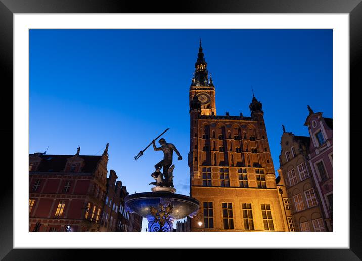 Neptune Fountain And Main Town Hall In Gdansk Framed Mounted Print by Artur Bogacki