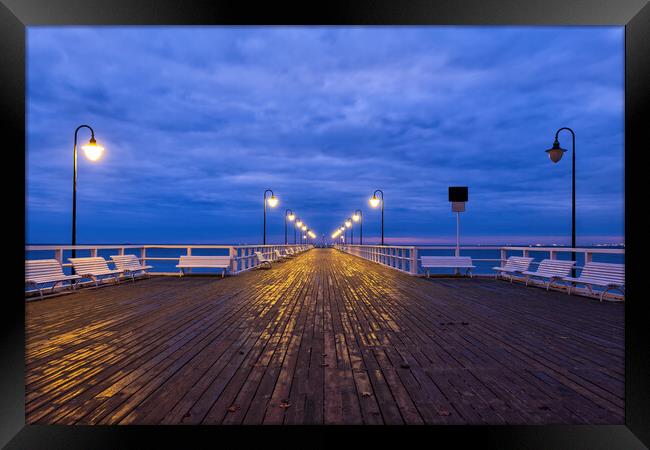 Gdynia Orlowo Pier At Dawn In Poland Framed Print by Artur Bogacki