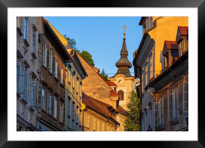 Sunset In Old Town of Ljubljana in Slovenia Framed Mounted Print by Artur Bogacki