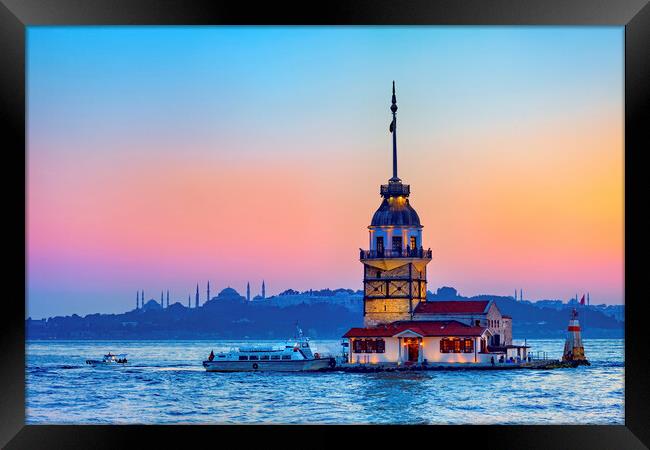 Maiden Tower In Istanbul At Dusk Framed Print by Artur Bogacki