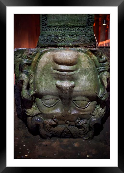 Medusa Head In Basilica Cistern In Istanbul Framed Mounted Print by Artur Bogacki