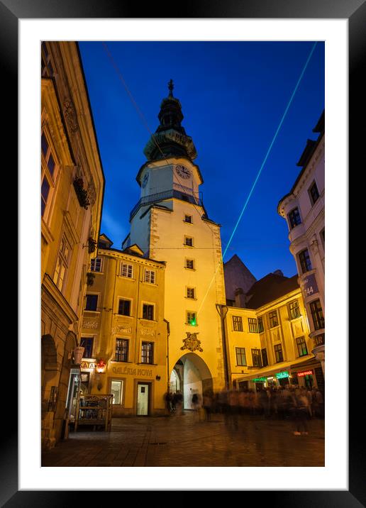 Michael Gate and Tower at Night in Bratislava Framed Mounted Print by Artur Bogacki