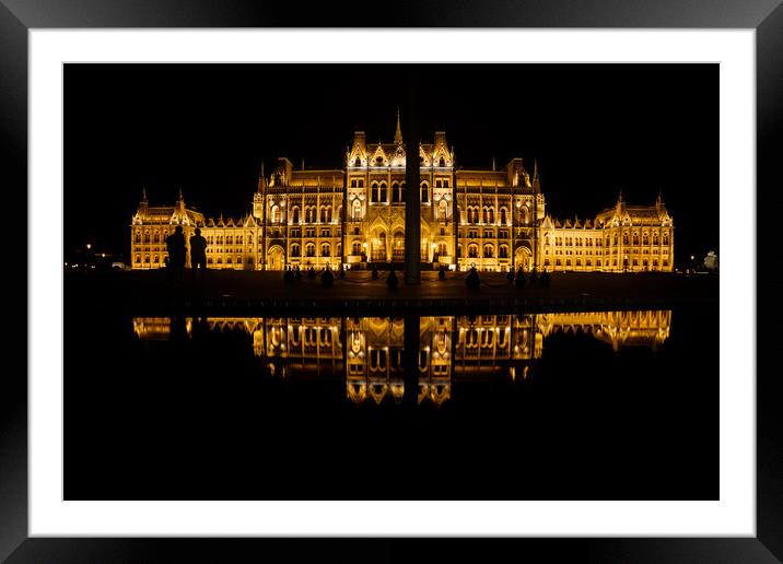 Hungarian Parliament In Budapest At Night Framed Mounted Print by Artur Bogacki