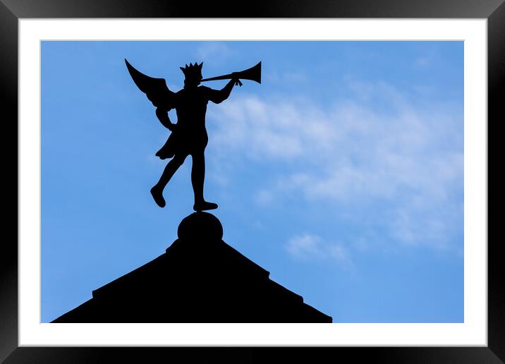 Weather Vane Trumpeting Angel Silhouette in Girona Framed Mounted Print by Artur Bogacki
