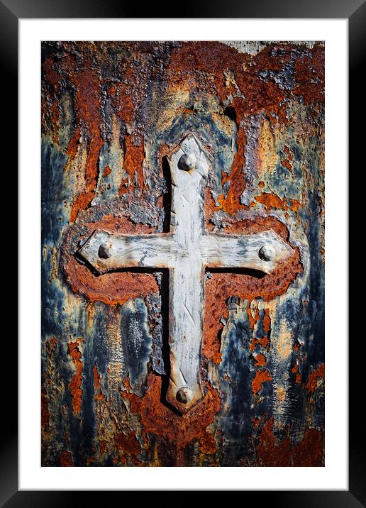 Old Cross On Rusty Wall Framed Mounted Print by Artur Bogacki