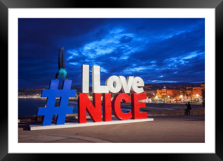 I Love Nice Sign in Nice City at Night Framed Mounted Print by Artur Bogacki