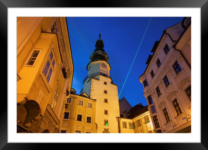  Michael Tower And Gate At Night In Bratislava Framed Mounted Print by Artur Bogacki