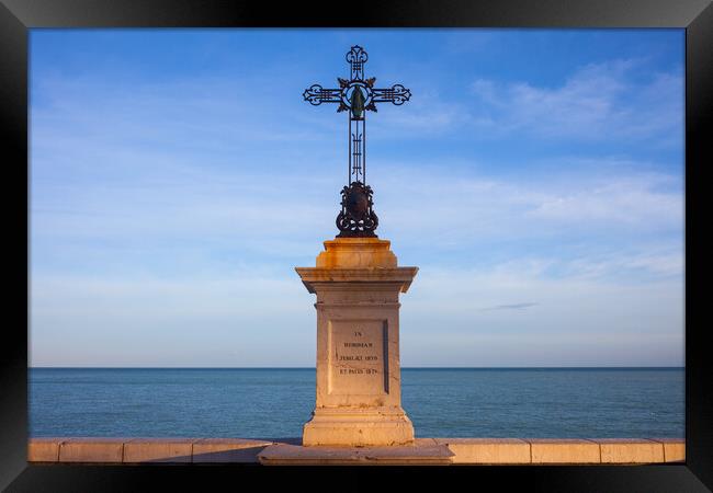 Cross by the Sea in City of Nice Framed Print by Artur Bogacki