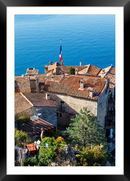 Eze Village Houses And The Sea Framed Mounted Print by Artur Bogacki