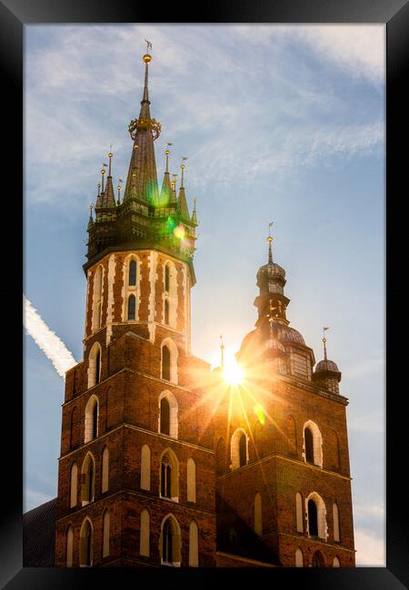 Sun Shining at St Mary Basilica in Krakow Framed Print by Artur Bogacki