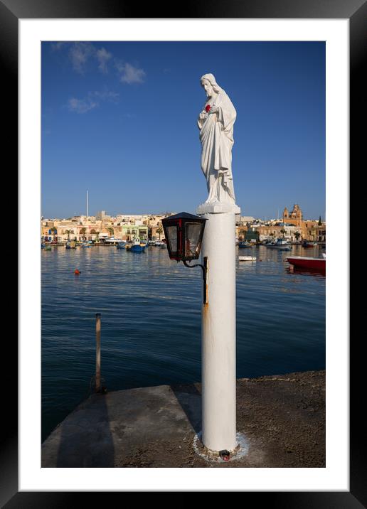 Statue of Jesus at Sea Harbor in Malta Framed Mounted Print by Artur Bogacki