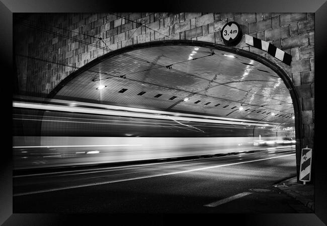 Night Traffic Light Trails In Tunnel Framed Print by Artur Bogacki