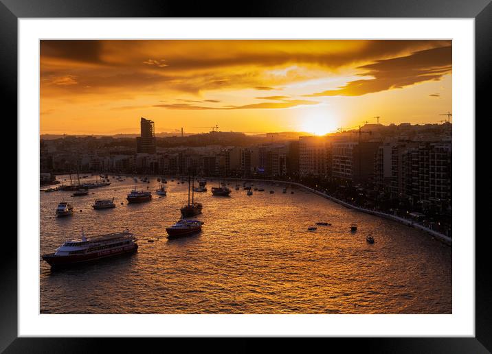 Sliema Town in Malta at Sunset Framed Mounted Print by Artur Bogacki