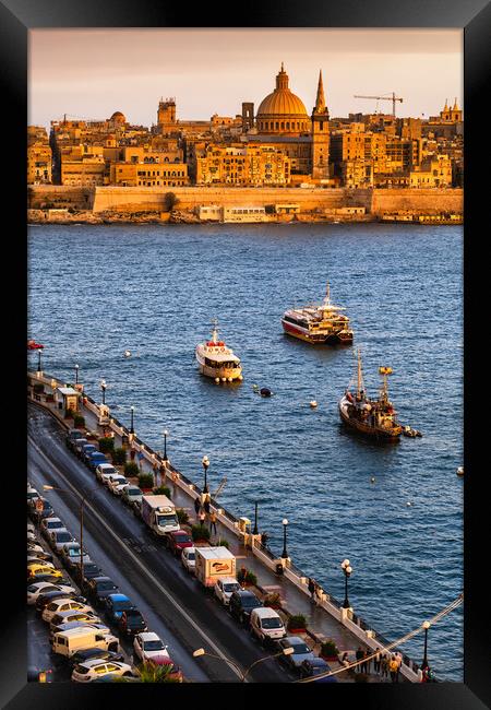 Valletta and Marsamxett Harbour in Malta at Sunset Framed Print by Artur Bogacki