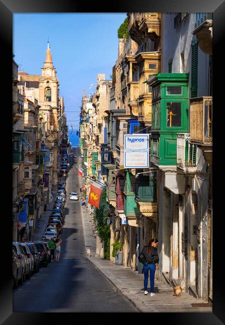 Houses And Street In Valletta City In Malta Framed Print by Artur Bogacki