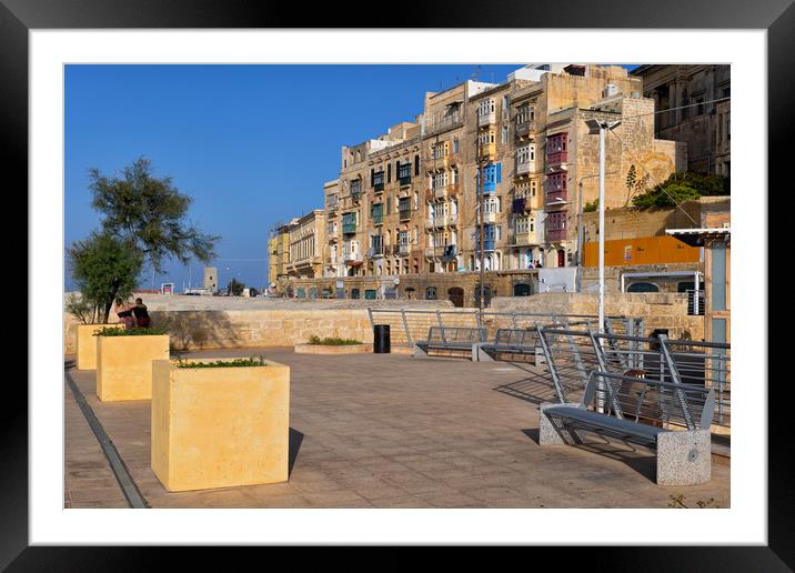 Square and Houses in Valletta City in Malta Framed Mounted Print by Artur Bogacki