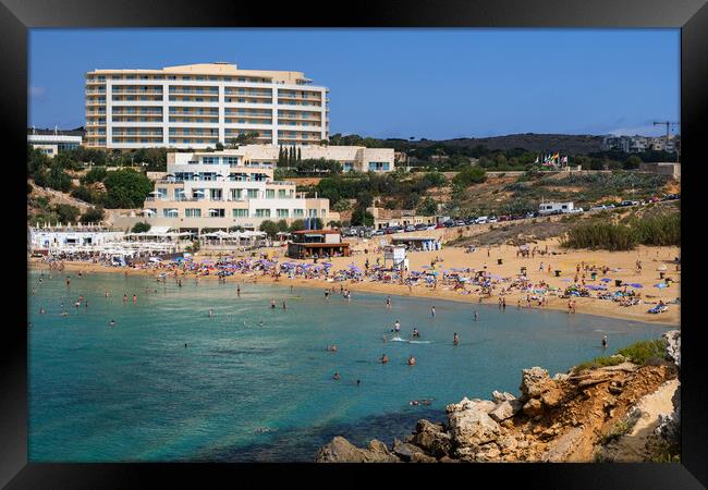 Golden Bay Beach In Malta Framed Print by Artur Bogacki