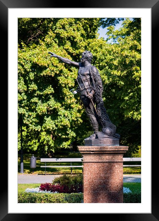 Gladiator Statue With Trident And Net Saluting Ceasar Framed Mounted Print by Artur Bogacki
