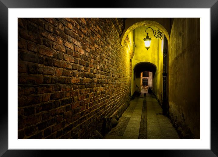 Narrow Alley At Night In Old Town In Warsaw Framed Mounted Print by Artur Bogacki