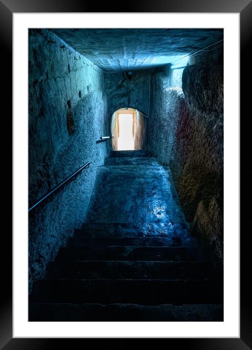 Mysterious Gloomy Passage With Stairs Carved In Stone Framed Mounted Print by Artur Bogacki
