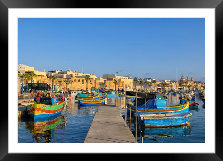 Boats in Marsaxlokk Fishing Village Port in Malta Framed Mounted Print by Artur Bogacki