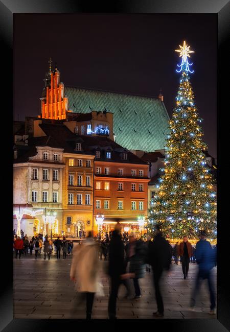 Christmas Night in Old Town of Warsaw City in Poland Framed Print by Artur Bogacki