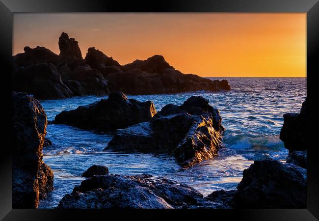Tenerife Island Rocky Coast At Sunset Framed Print by Artur Bogacki