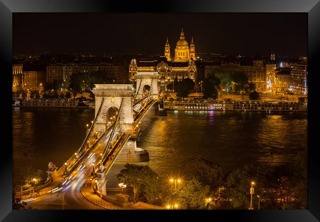 Szechenyi Chain Bridge in Budapest by Night Framed Print by Artur Bogacki