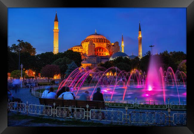 Hagia Sophia and Fountain in Istanbul at Night Framed Print by Artur Bogacki