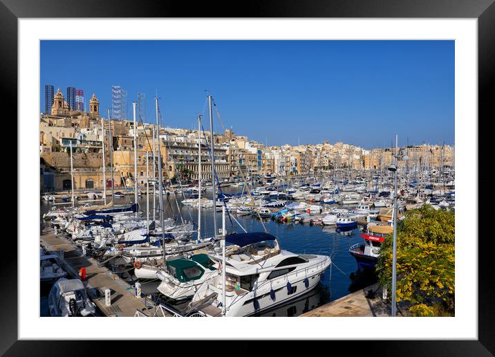 Senglea Skyline And Marina In Malta Framed Mounted Print by Artur Bogacki