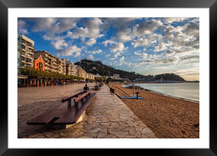 Promenade And Beach In Blanes At Sunrise Framed Mounted Print by Artur Bogacki